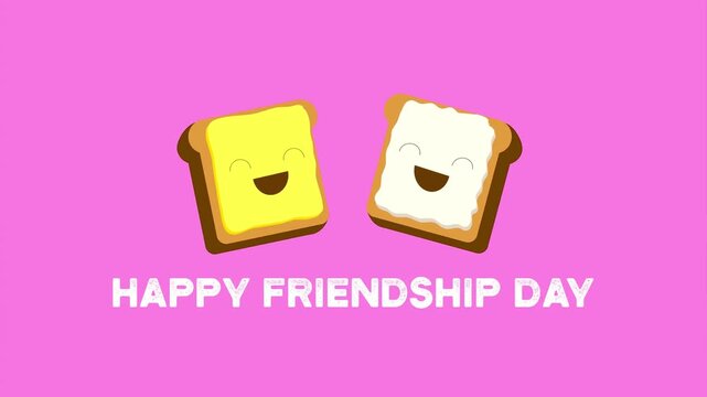 Happy friendship day celebration featuring two cute animated slices of toast smiling together.