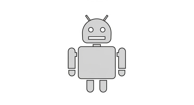 Simple Gray Robot Icon on White Background.