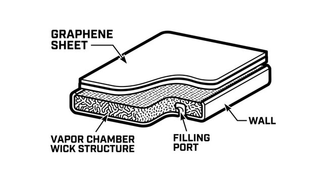 Diagram of a graphene heat pipe vapor chamber.