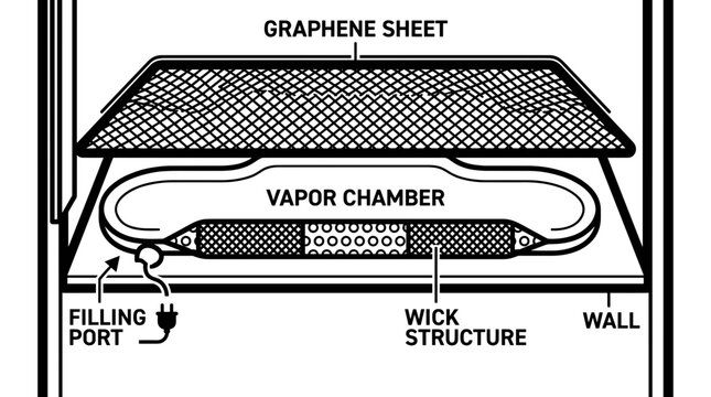 Diagram of a graphene sheet vapor chamber with wick structure.