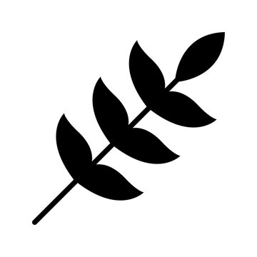 Curry leaf icon. Food and herbs filled symbol. Black and white.