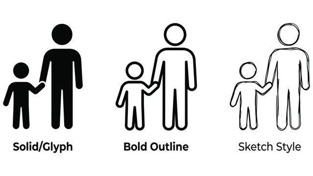 Father and Child Icons Set Representing Family Support and Togetherness
