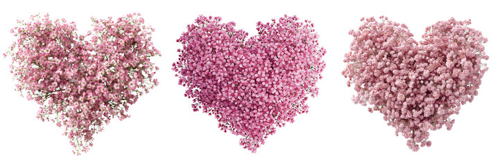 Obraz premium Set of Heart Shaped Pink Flowers on transparent png background. Ai generated