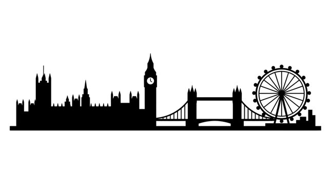 London city skyline silhouette with big ben london eye and tower bridge