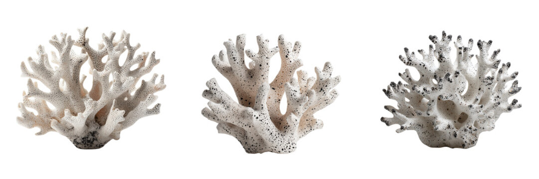 Set of Large coral rock with rugged natural texture on transparent png background. Ai generated