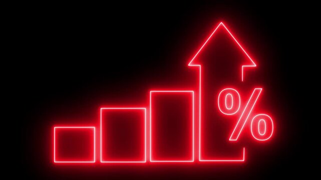 Neon red rising percentage bar graph animation for financial growth and market success finance business