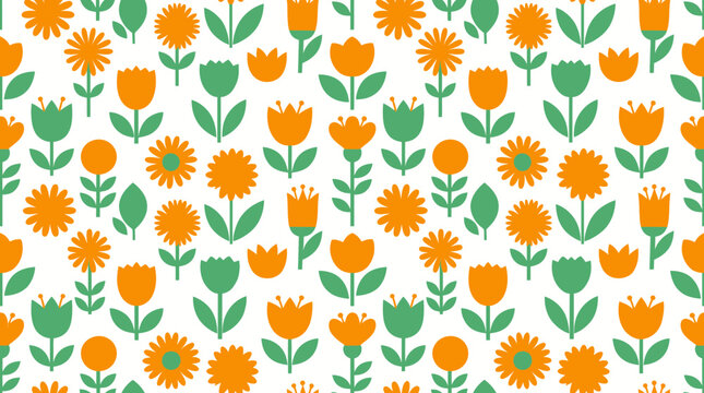 Orange floral pattern on white background, flowers