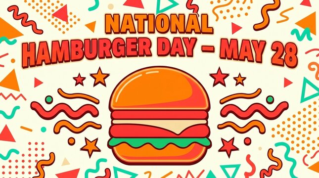 National hamburger day may 28 graphic with abstract colorful background