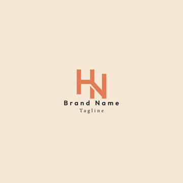 Minimalist Orange Letter HN Monogram Brand Logo Template