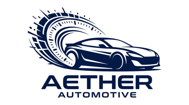 Sleek automotive logo with a dynamic sports car and speed-inspired design.