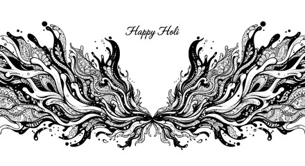 Fototapeta premium Happy Holi Black and White Abstract Ink Wing Pattern