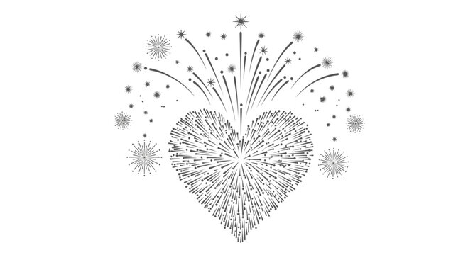 Heart Shape Fireworks Display on White Background