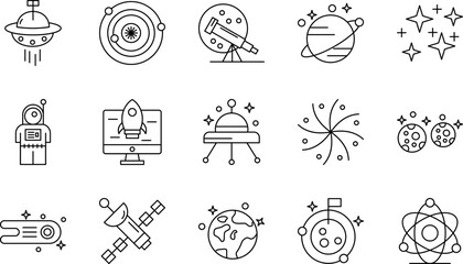 Space icons set with astronomy and technology symbols © Aditow