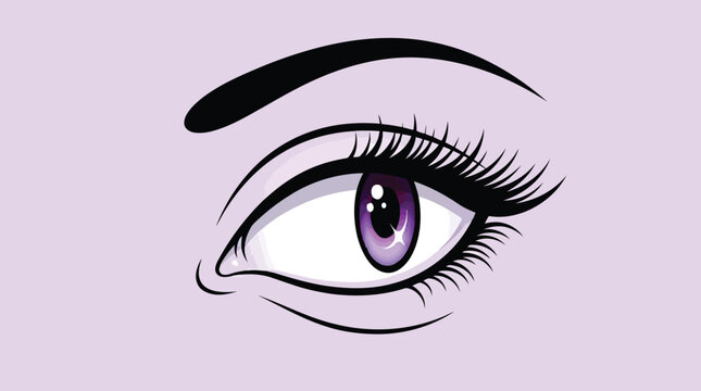Purple eye with long eyelashes and eyebrow