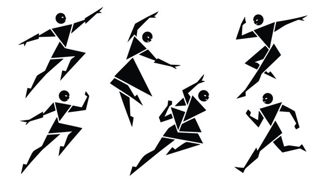 A minimalist vector graphic illustration of six dancing figures in various poses