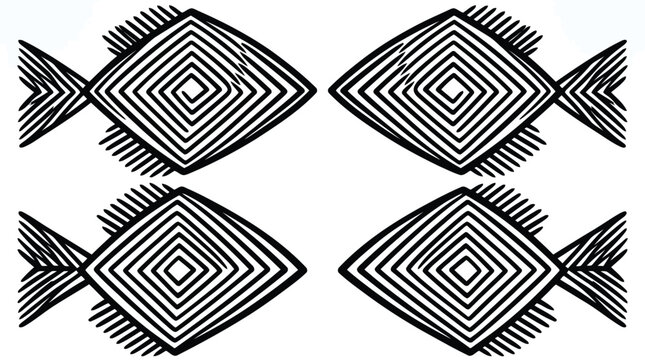 Black and white fish pattern with geometric shapes