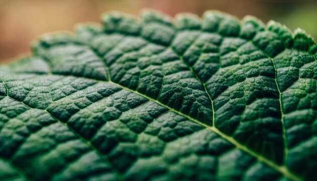 Extreme macro view of a green leaf's adaxial surface with venation