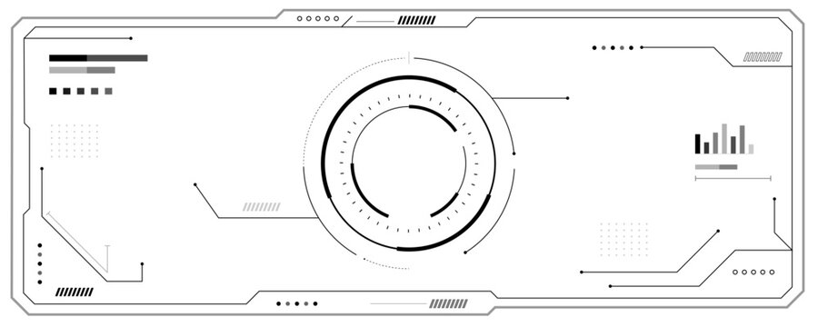 Futuristic sci-fi control panel interface with futuristic circular HUD display background