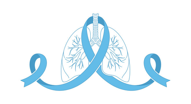 Lung Cancer Awareness Ribbon with Human Lungs Illustration