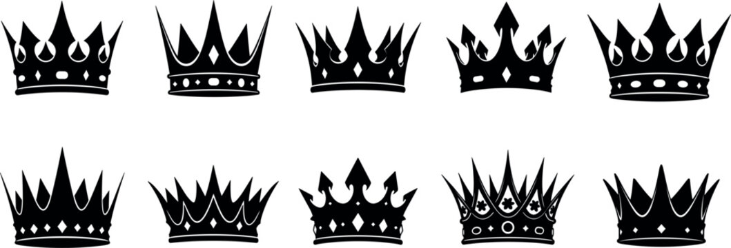 Royal Crown Silhouette Collection with Luxury King Queen and Heraldic Vector Design Elements Set