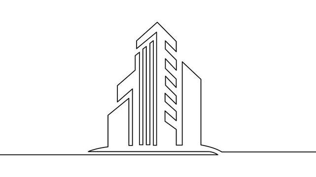 Modern Skyscraper One Line Art Vector Illustration