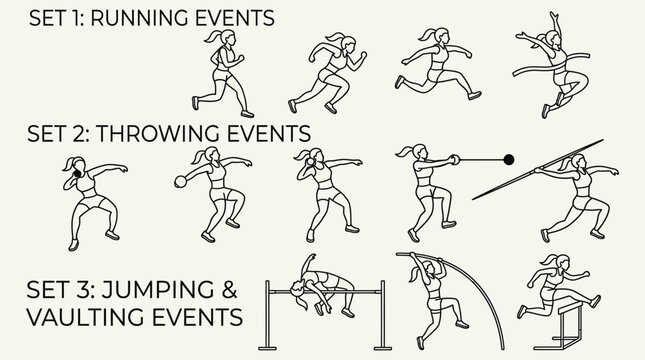 Athletic events line art illustrations on a neutral background