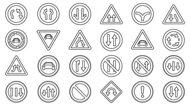 Traffic sign icons set linear style white background