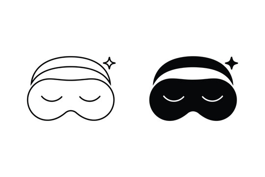 Sleep Mask Icon Set with Outline and Solid Black Blindfold Styles for Travel Rest and Wellness Design