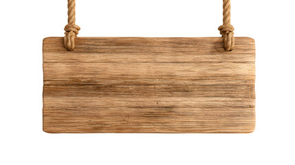 hanging wooden sign board, blank display mockup, isolated on white background