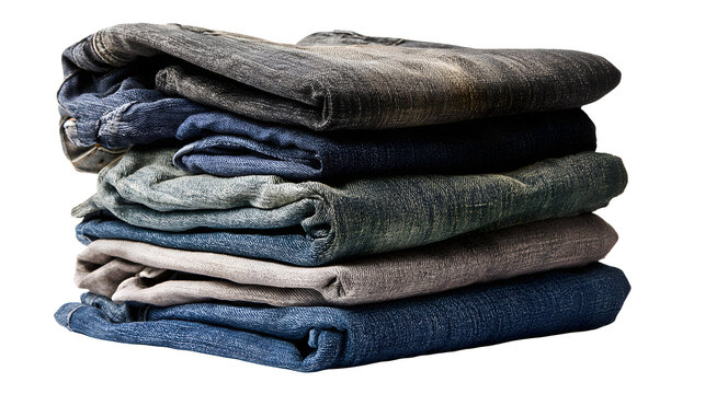 folded denim jeans, fashion product shot, isolated on white background
