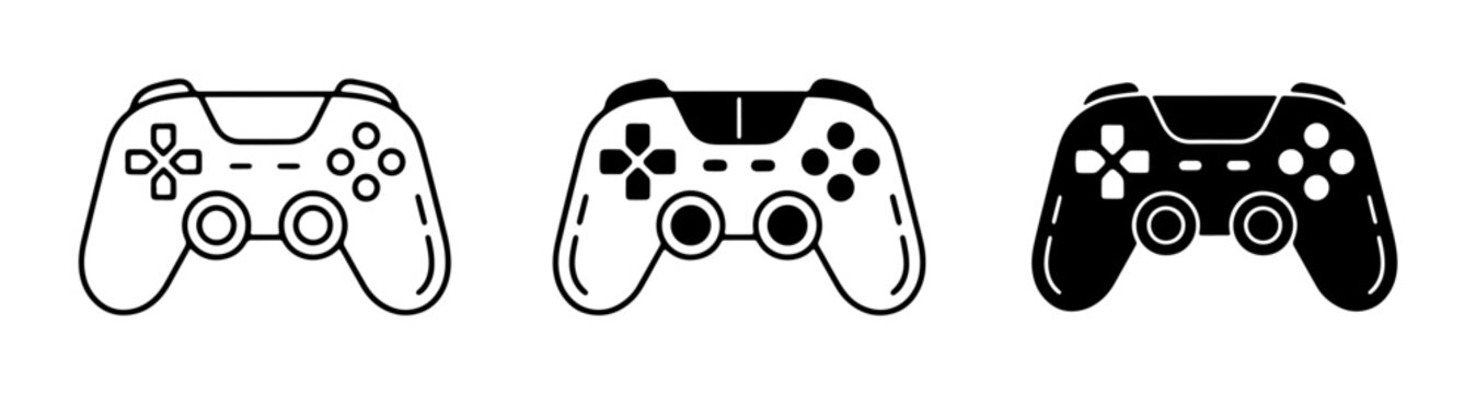 Video Game Controllers Set: Modern Gaming Joysticks, Classic Gamepads, and Silhouette Icons for Digital Entertainment