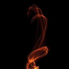 Abstract Fiery Light Trails and Orange Smoke Swirls on Black Background © Qasim