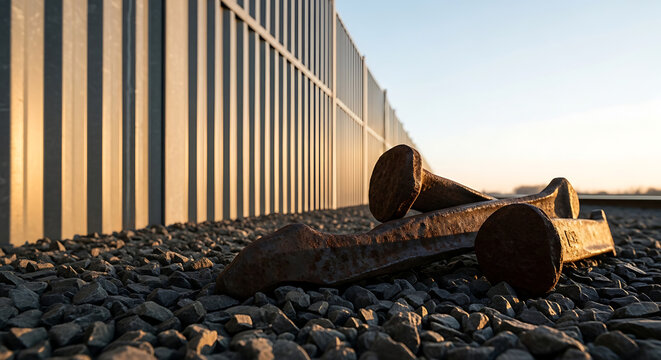 Abandoned Border Fence Metal Post Section.