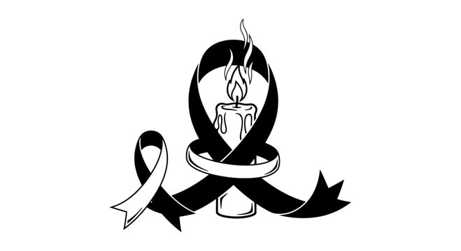 Mourning Concept with Candle and Black Awareness Ribbon Illustration