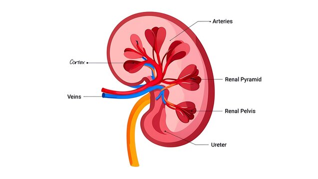 **Microscopic 3D Render of Human Kidney Showing Internal Nephron Structure**
