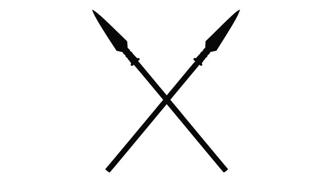 Two crossed spears black silhouette on a white background
