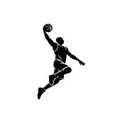 Silhouette of a basketball player jumping high for a slam dunk © hridoyjr2022