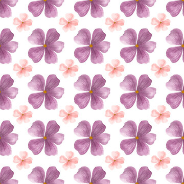 Seamless pattern with purple and pink watercolor flowers