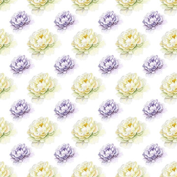 Purple and Cream Flowers Seamless Pattern