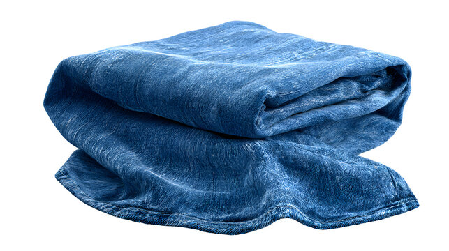 folded denim jeans with realistic fabric texture isolated on white background