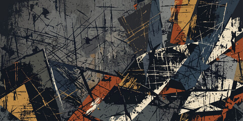 An old industrial crane stands before a vintage abstract grunge wall with graffiti by the blue sea port © YEASMIN
