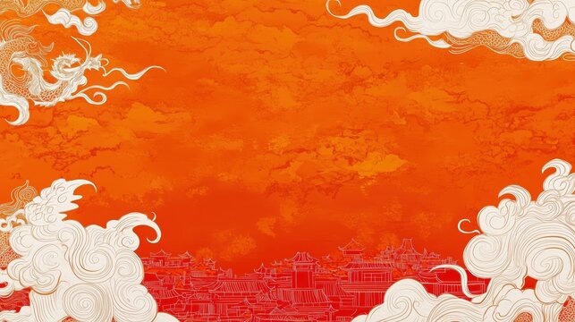 Chinese Dragon and Cityscape