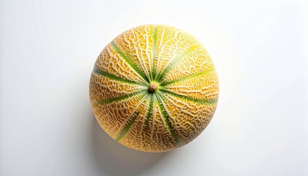 Fresh Ripe Cantaloupe Melon Isolated on White Background, Top View