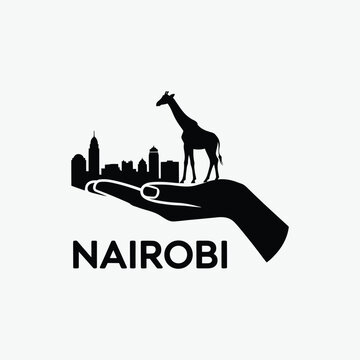 nairobi city skyline silhouette with giraffe on hand