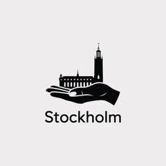 Fototapeta premium stockholm cityscape icon with hand silhouette