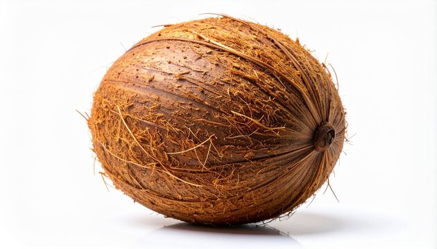 Whole Brown Coconut on White Background, Ready for Culinary Use or Tropical Inspiration