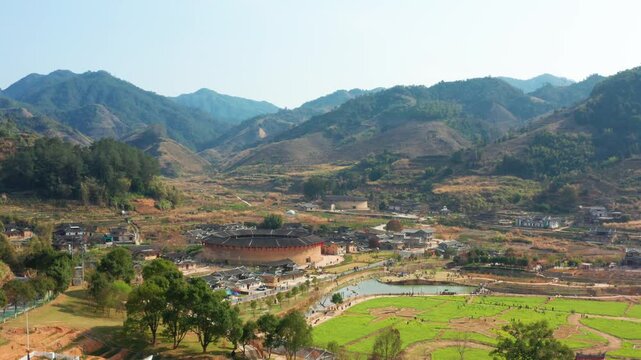 Hakka Tulou Village in Mountain Valley, Fujian, China