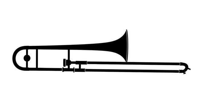 Black silhouette of a trombone against a white background musical instrument for jazz and classical music
