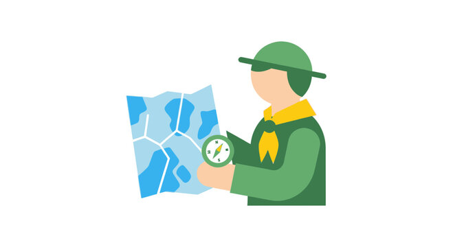 Scout with Map and Compass, Adventure, Exploration, Outdoor Activity