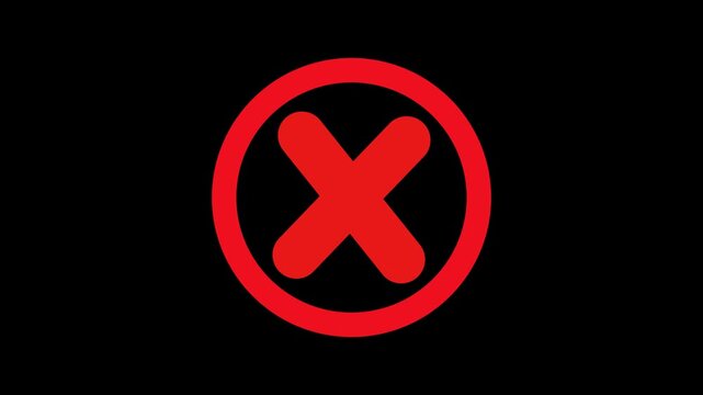 Red cross inside a red circle on black background wrong